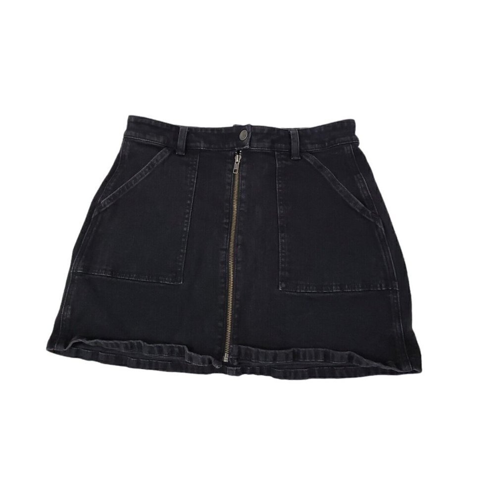Madewell‎ Skirt Womens 29 Forest Black Denim Mini Boho Utility Front Zip